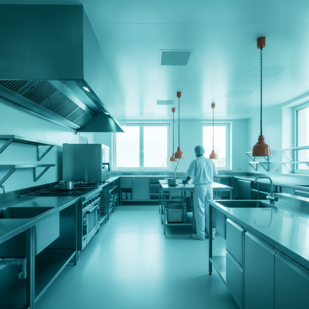 Moderne, hygienische Großküche einer Klinik